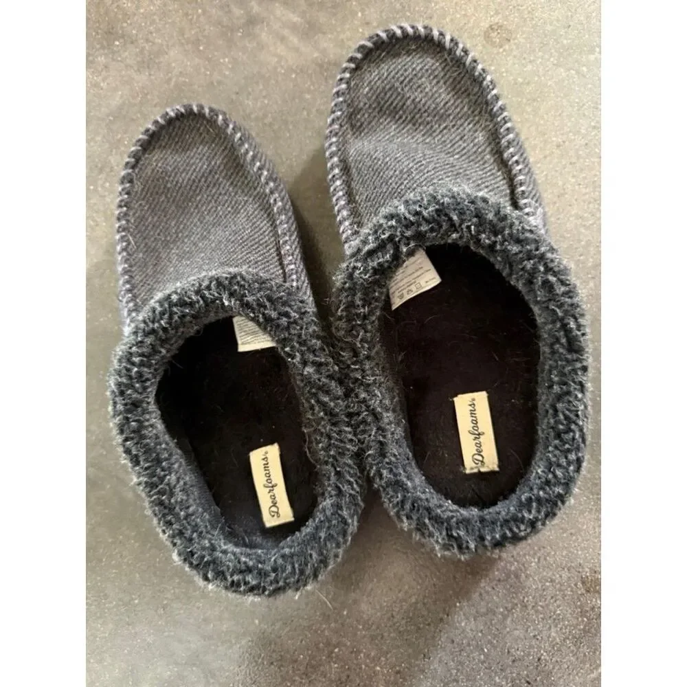 dearfoams Men's Charcoal Gray Knit Slip-On Loafers with Plush Collar